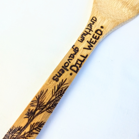 Kitchen Herbs Woodburned By Hand Bamboo Utensils - Picture 2 of 5